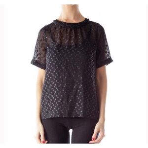 Madewell Women Top in Metallic Dot Size XS Black Short Sleeve